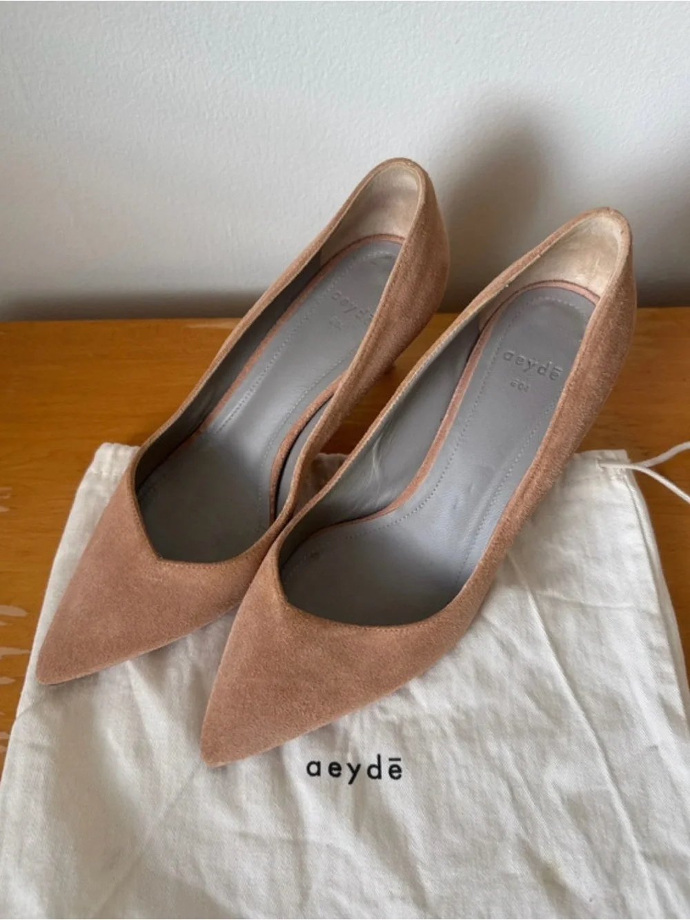 Aeyde Blush Brown Suede Pointed-Toe Pumps